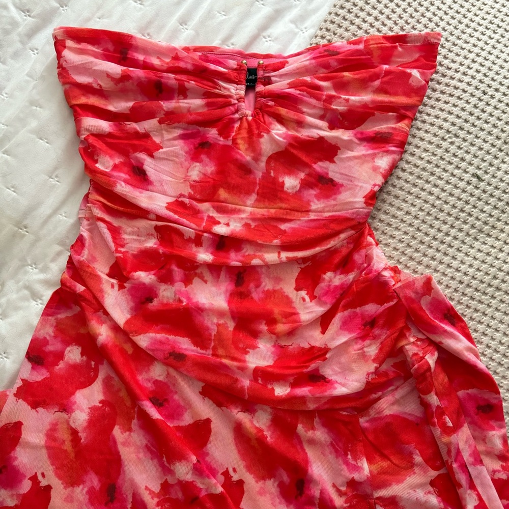 Lulu's Strapless Red and Pink Floral Dress